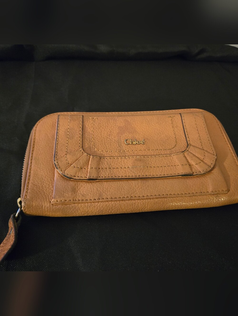 Chloé Paraty Tan Pebbled Leather Zip Around Wallet Organizer